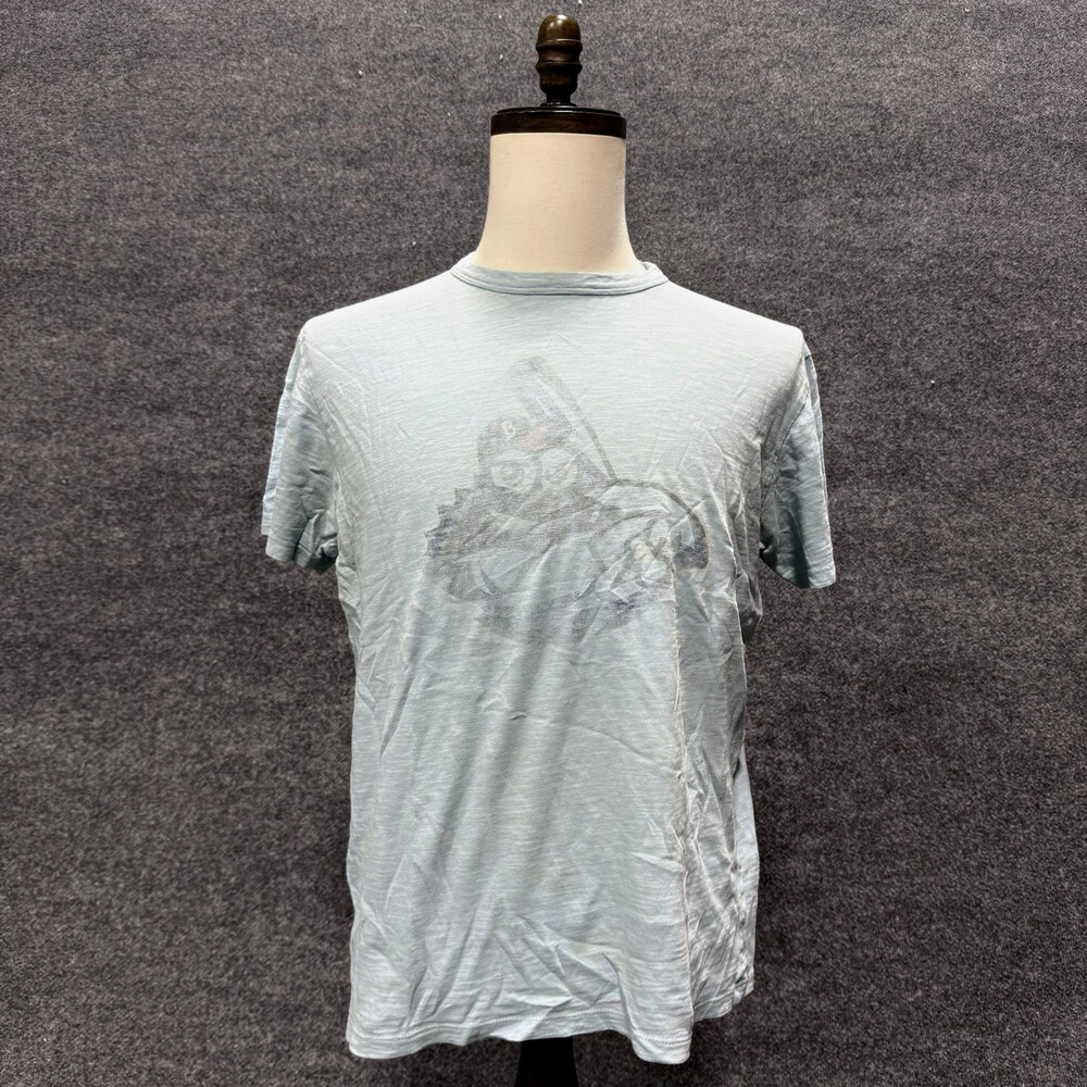 47 Brand Mens Large T-Shirt Light Blue Faded Graphic Short Sleeve